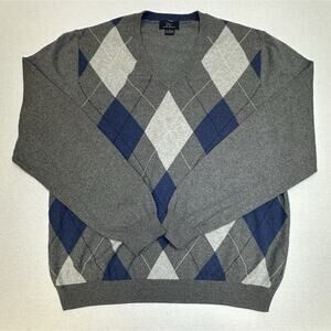 Brooks Brothers 346 Sweater Men's Size Large Cotton Cashmere Argyle Preppy Frat